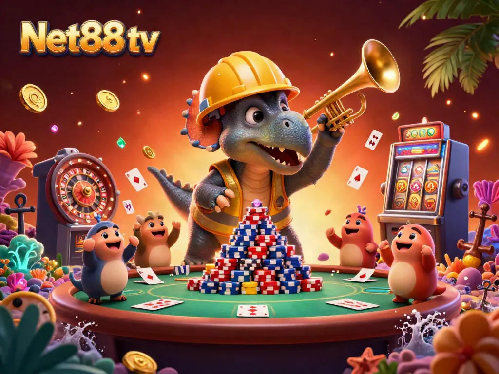 Experience winning strategies at Net88 tv with dynamic casino-themed illustration featuring poker games.