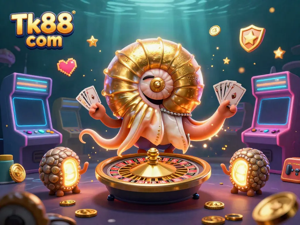 Engage with dynamic casino gaming experiences at Tk88 com, featuring giant nautilus and vibrant slot machines.