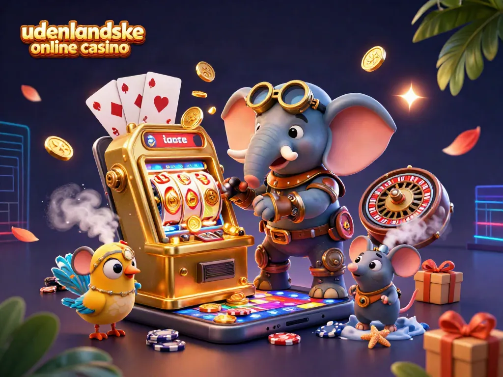 Engage with udenlandske online casino in a vibrant 3D scene showcasing thrilling gaming elements and characters.