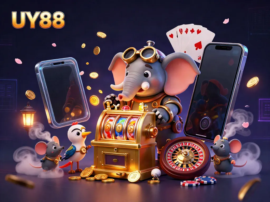 Experience thrilling gameplay at UY88 with vibrant visuals of steampunk characters and casino elements.