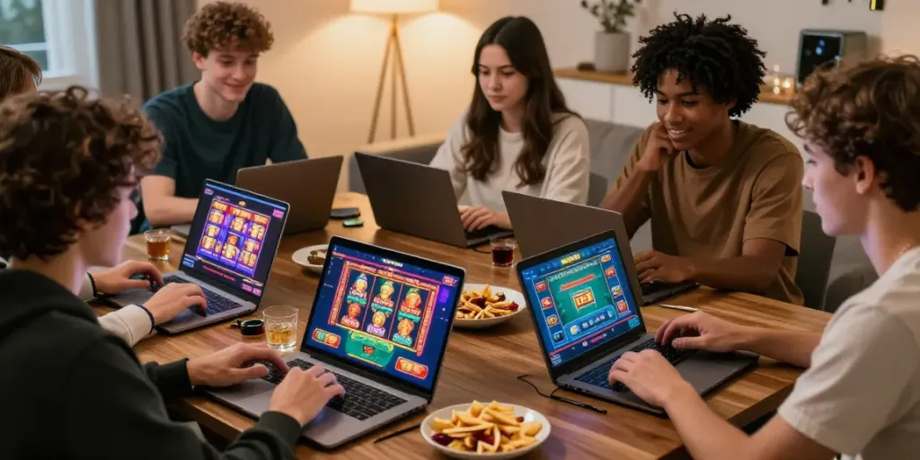 Des joueurs s'amusent en ligne sur des casinos en ligne sans dépôt dans un cadre chaleureux et convivial.