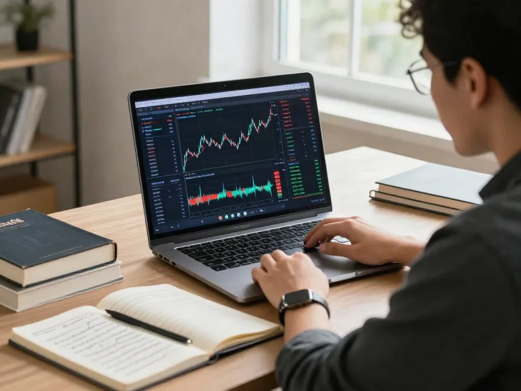 Trader utilisant couponeau pour analyser les données de marché dans un bureau moderne.