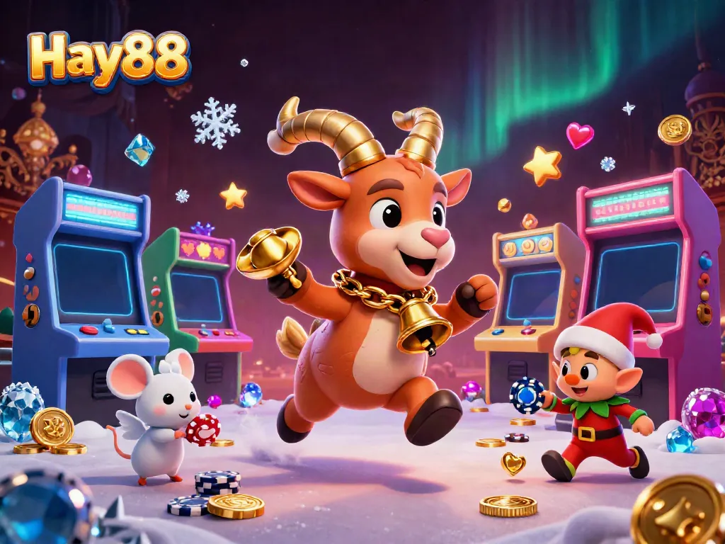 Hay88's festive casino scene displays engaging characters and vibrant gaming elements.