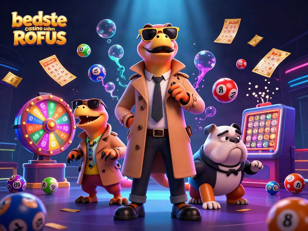 Join the fun at bedste casino uden ROFUS with raptors in a trench coat entering a VIP area filled with dynamic games.