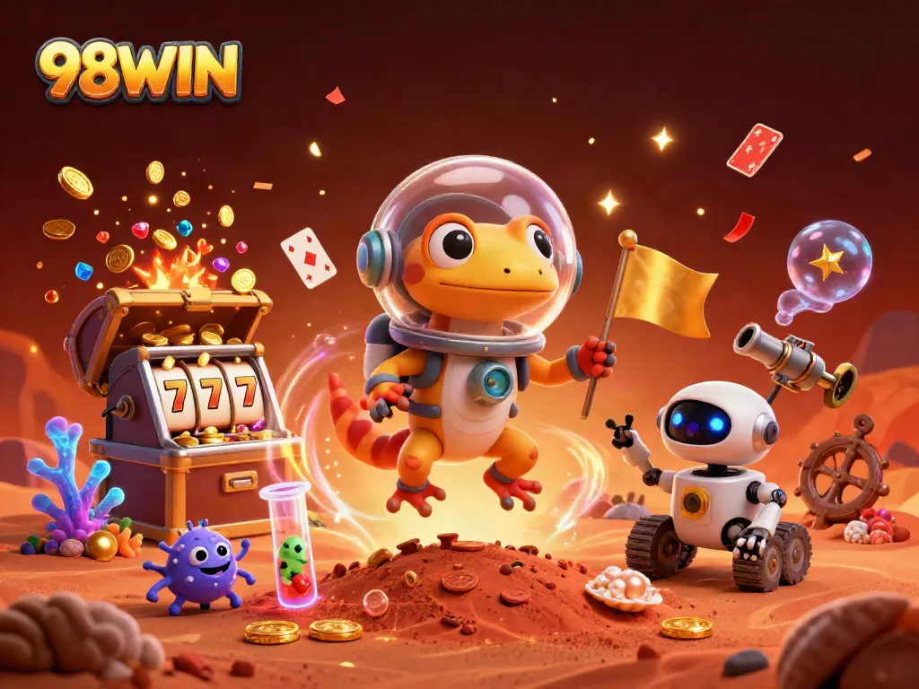 Engage with the thrilling atmosphere of 98WIN as the Martian gecko discovers a buried casino on Mars.
