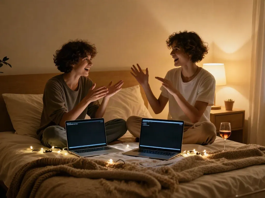Engaging NSFW AI chat experience in a cozy bedroom ambiance.